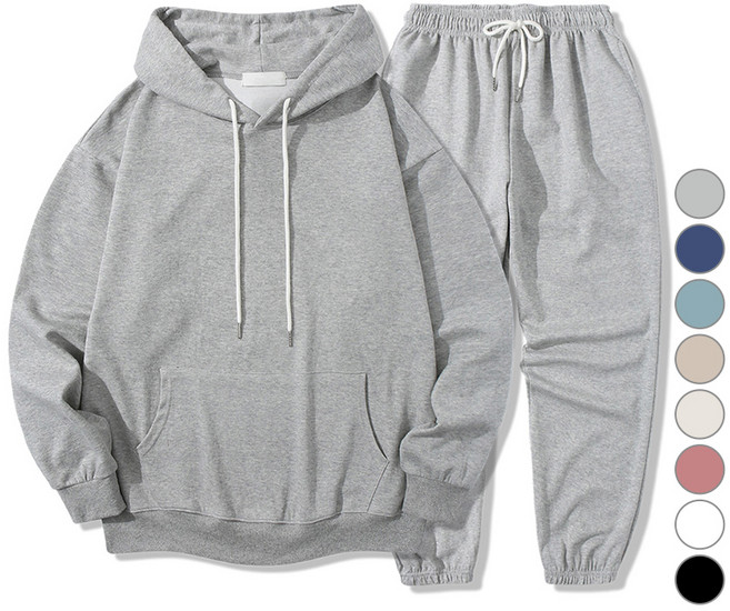 일루소 남녀공용 소프트 특양면 후드 티셔츠 + 밑밴딩 바지 트레이닝복 세트