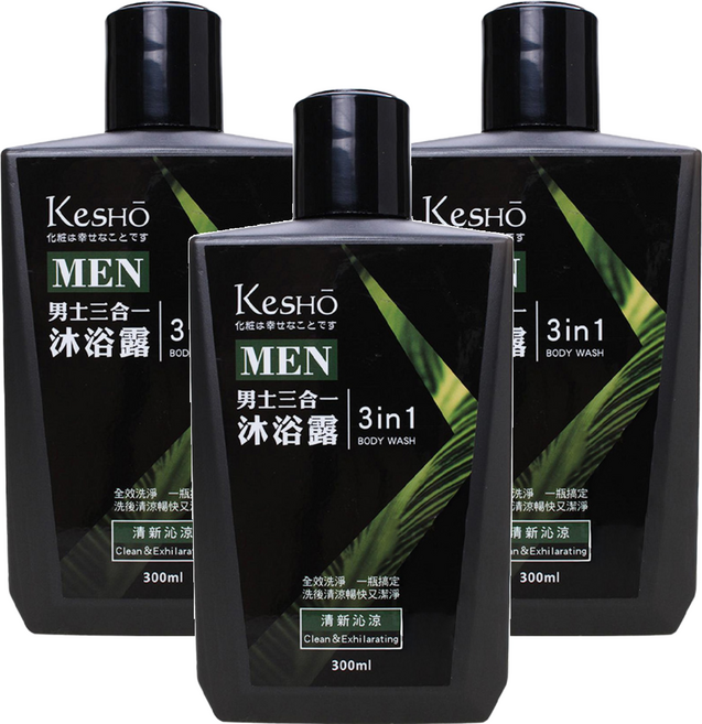 KeSHO 男性三合一清新沁涼沐浴露 300ml, 3瓶