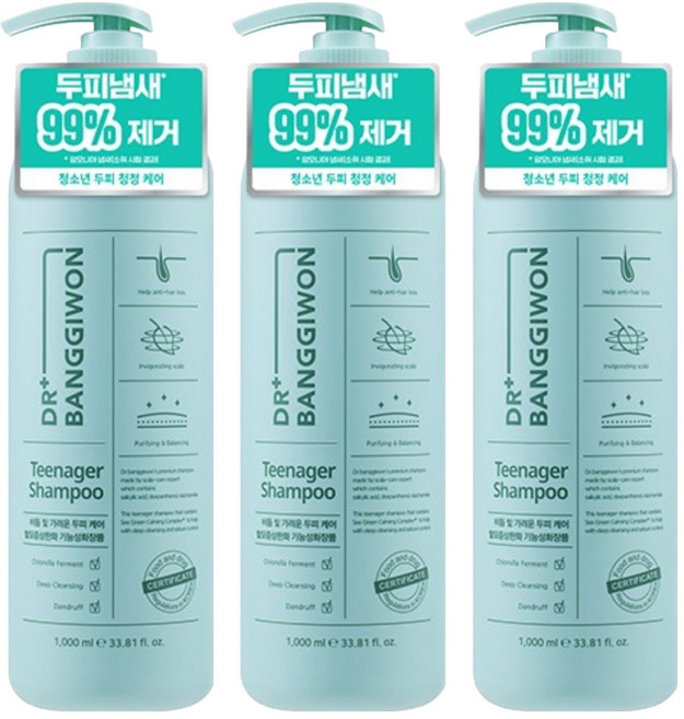 닥터방기원 탈모증상완화 틴에이저 샴푸, 1L, 3개