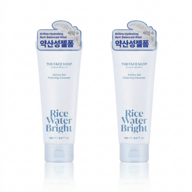 THE FACE SHOP 菲詩小舖 米糠水潤亮白弱酸性潔面凝膠, 2個, 150ml