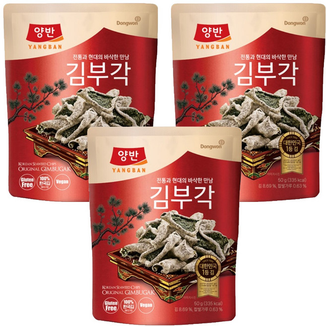 Dongwon 東遠 Yangban 兩班 海苔脆片, 3包, 50g