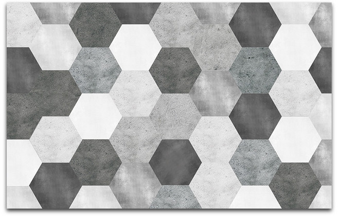 QiMart 升級加大獨家設計款 珪藻土吸水軟地墊, 六角銀河北歐風 黑色 + 灰色 + 白色