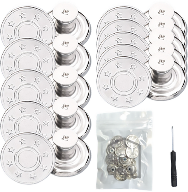 밝은리빙 신형 바지수선 요술단추 17mm, 실버스타, 10개