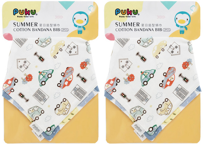 PUKU 藍色企鵝 Summer造型領巾組 2入組 純棉材質 柔軟親膚 排釦設計 固定不易滑 一巾多用