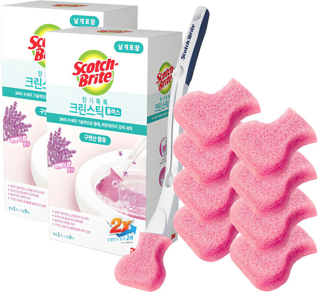 스카치브라이트 향기톡톡 크린스틱 플러스 변기청소 핸들 + 리필 9p, 라벤더, 2세트
