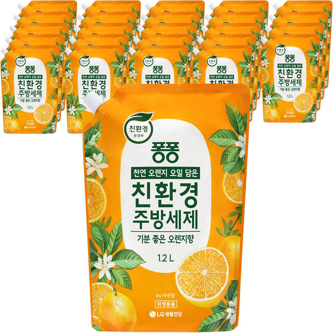 퐁퐁 오렌지 오일 담은 친환경 주방세제 기분 좋은 오렌지향 리필, 1.2L, 25개