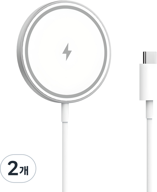 SKY 필 W25 Mag 마그네틱 맥세이프 호환 고속 무선 충전기 15W, 실버, 2개