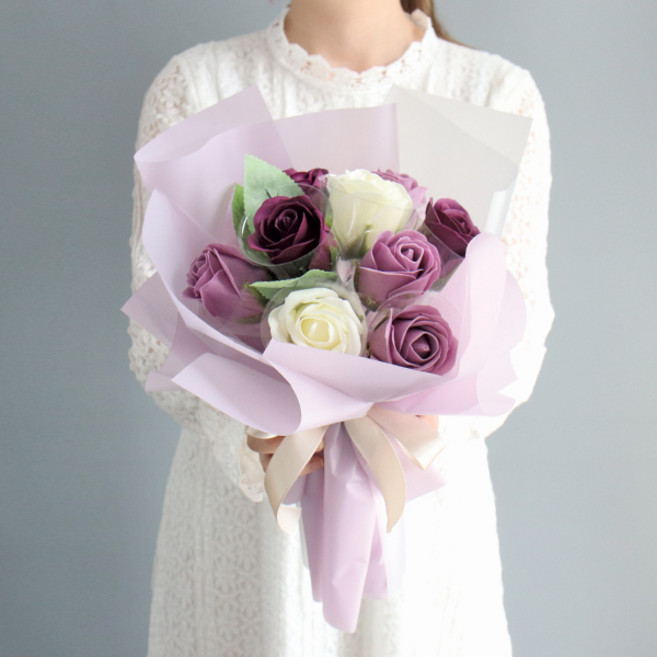 모리앤 조화 로맨틱 비누장미 10송이 용돈꽃다발, 퍼플, 1개