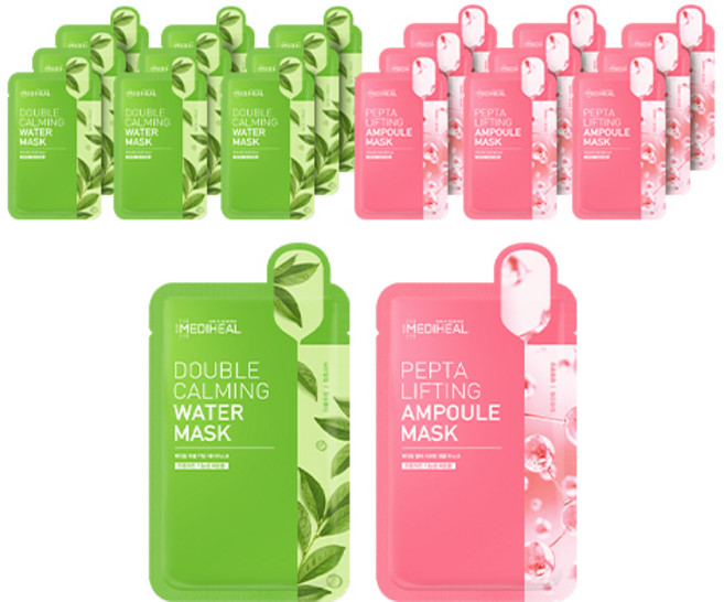 메디힐 더블 카밍 워터 마스크 + 펩타 리프팅 앰플 마스크, 20개입, 1개