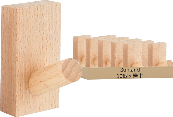 Sunland 北歐實木簡約掛鉤 櫸木 附4組螺絲組 2個 8 x 4 x 6cm 100g, 5組