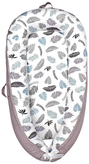 vanibaby 母嬰生活 嬰兒床中床 頂級純棉 可機洗 可烘乾, 叢林樹葉 灰色 + 白色, 1個