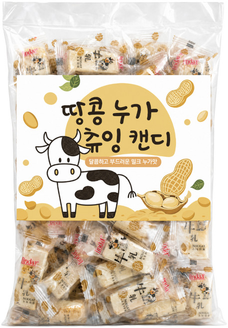 부드럽고 달콤한 땅콩 밀크 누가 츄잉 캔디 40p, 400g, 1개