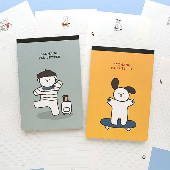 핑크풋 꼬망 패드 편지지 2종 세트 5000, 노랑 + 파랑, 1세트