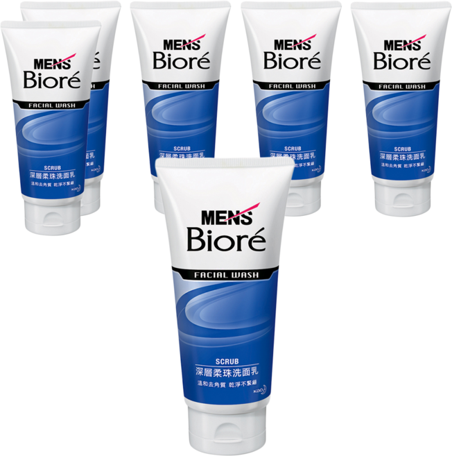 MEN's Biore 台灣公司貨 男性專用 深層柔珠洗面乳, 100g, 6條