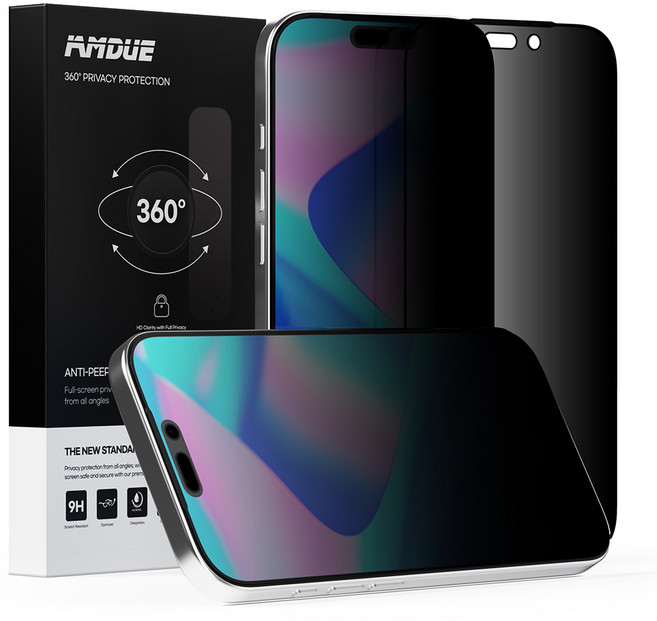 아이엠듀 전방향 360도 사생활 보호 프라이버시 강화유리 휴대폰 필름 세트, 1세트