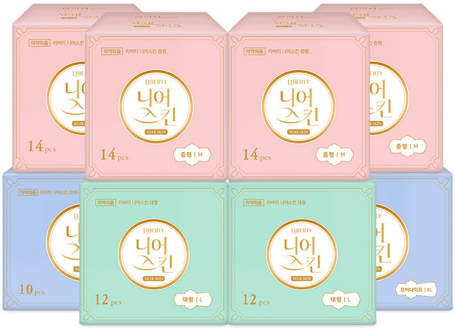 리버티 니어스킨 생리대 중형 날개형 14p x 4팩 + 대형 날개형 12p x 2팩 + 오버나이트 날개형 10p x 2팩 세트, 1세트