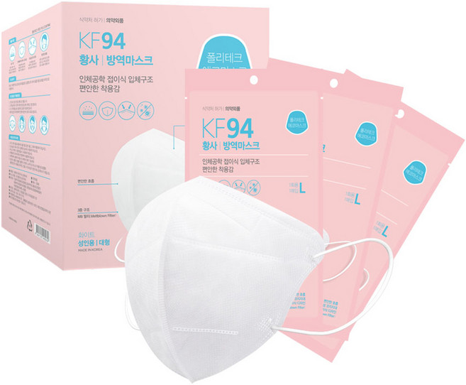 폴리테크에코마스크 새부리형 대형 KF94, 50개입, 1개, 화이트