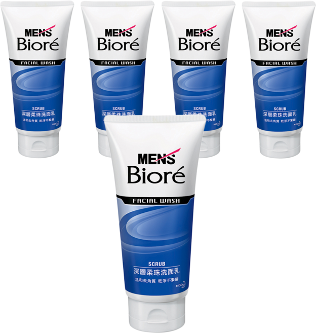 MEN's Biore 台灣公司貨 男性專用 深層柔珠洗面乳, 100g, 5條