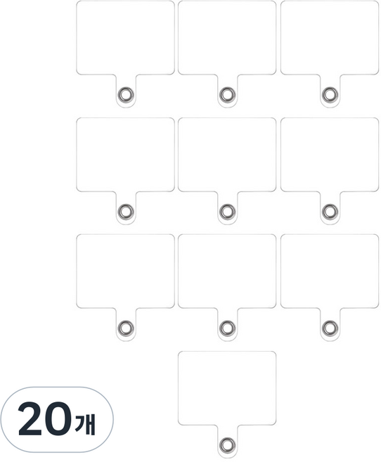 홈플래닛 아이폰 갤럭시 케이스 호환 초등학생 여행용 D형 고리 폰 스트랩 연결 투명 사각 태그 홀더, 20개