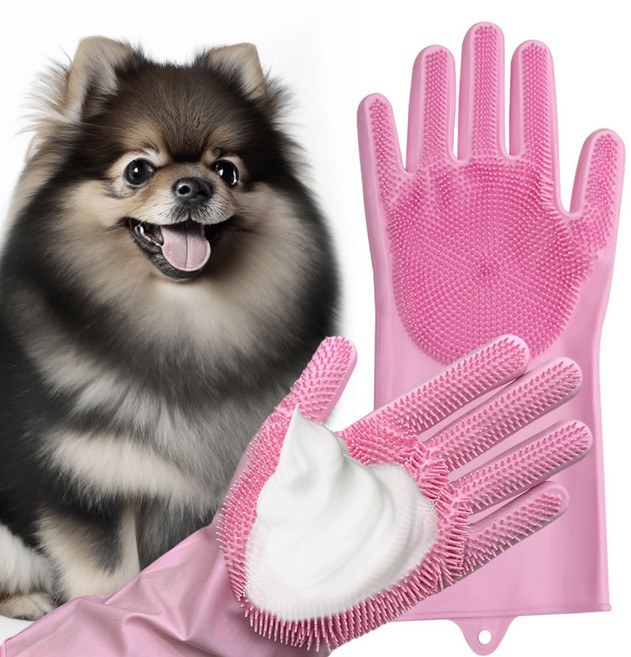 닥터블랭크 강아지 소프트 실리콘 목욕 브러쉬 장갑 양손착용 세트, 핑크, 1세트