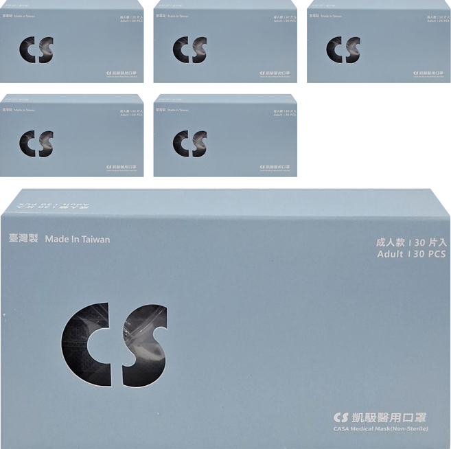 CS 凱馺國際 成人平面滿版三層醫用口罩, 30片, 6盒, 單寧牛仔