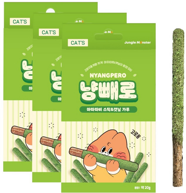 정글몬스터 마따따비 스틱&캣닢 가루 냥빼로 장난감, 캣닢, 20g, 3개