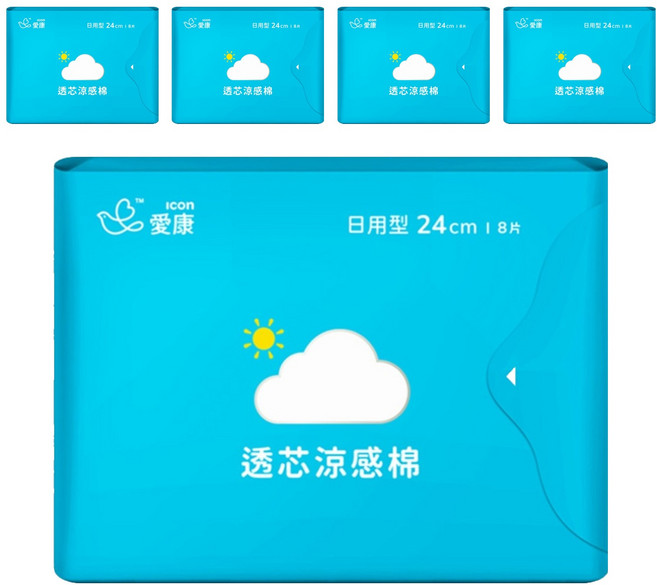 icon 愛康 透芯涼感衛生棉, 日用型(24cm), 8片, 5包