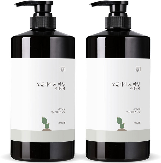살림백서 오푼티아 앤 밤부 바디워시 화이트머스크향, 1L, 2개