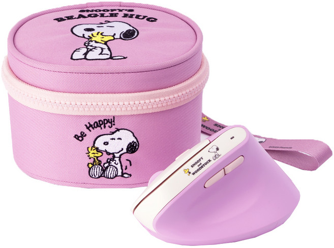 로이체 피너츠 스누피 인체공학 저소음 버티컬 충전식 무선 마우스 + 파우치 세트 PNTS-VMS-F-SN, 혼합색상
