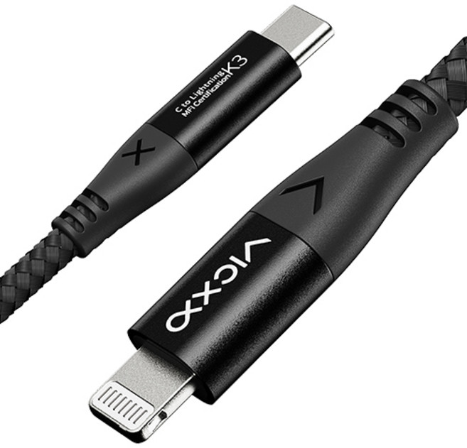 VICXXO 防斷裂 MFi認證 C to Lightning PD iPhone 高速充電線, 2m, 黑色