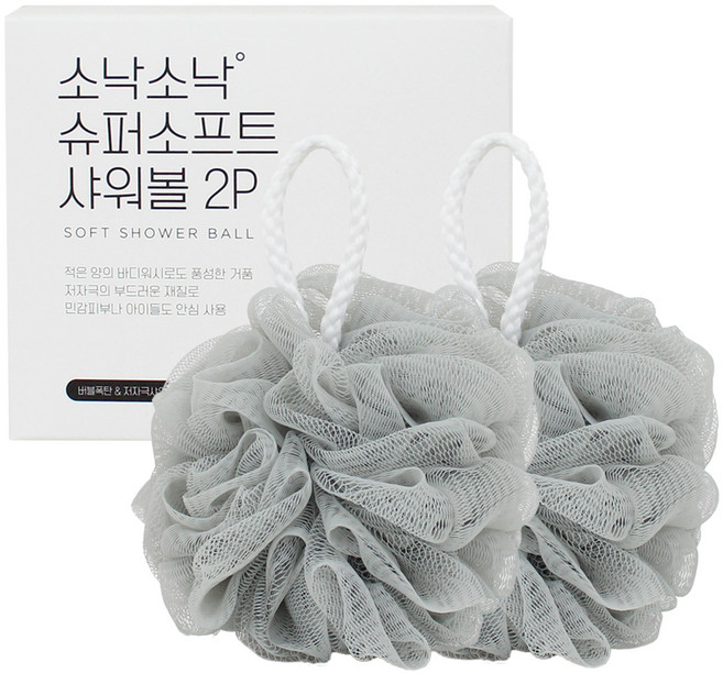 소낙소낙 슈퍼 소프트 샤워볼, 그레이, 2개입, 1개