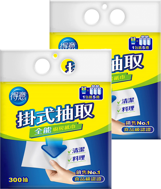 得意 掛式抽取全能廚房紙巾, 1入, 2包