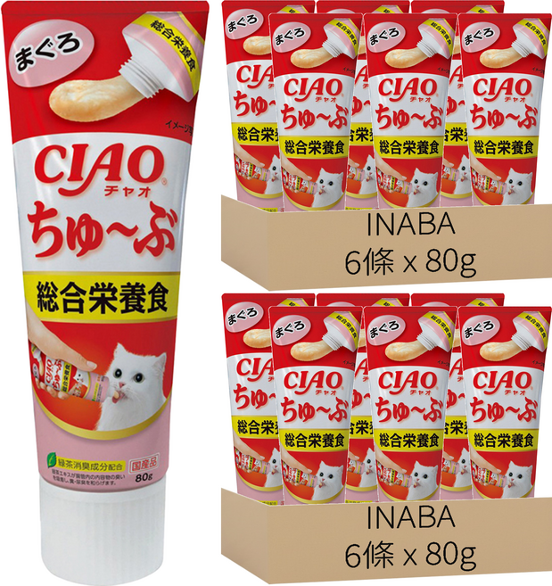 INABA CIAO 啾嚕 肉泥膏, 80g, 12條, 綜合營養食 鮪魚