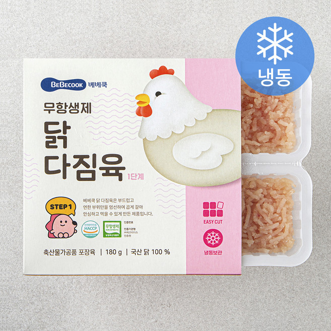 베베쿡 무항생제 인증 닭 다짐육 1단계 (냉동), 180g, 1개