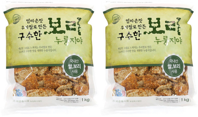엄마손맛 우리쌀로 만든 구수한 보리누룽지야, 1kg, 2개