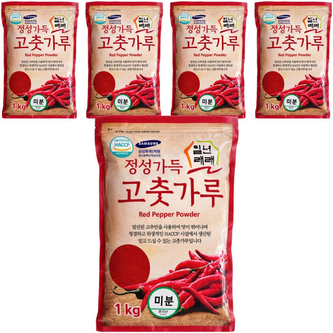 일년래래 중국산 미분용 고춧가루, 1kg, 5개