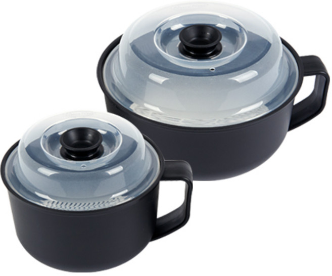 홈하우스 전자레인지용 핸디형 찜기 대 + 중 세트, 블랙, 1세트