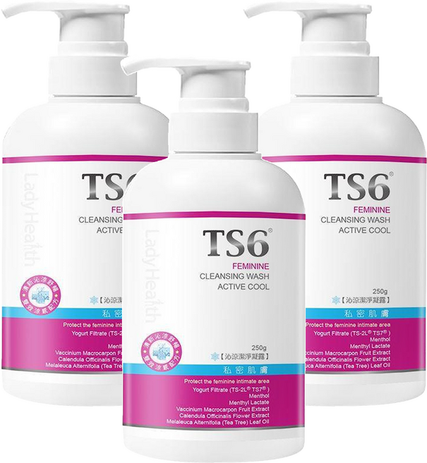 TS6 護一生 沁涼潔淨凝露 雙效薄荷涼感 TS-2L益菌精華 蘆薈萃取 洋甘菊萃取 金盞花萃取 蔓越莓萃取 茶樹精油, 250g, 3瓶