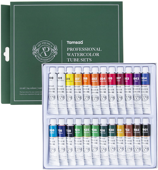 탐사 전문가용 수채화 물감 튜브 12ml x 24종 세트, 24색