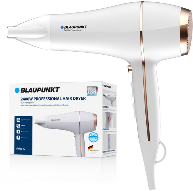 블라우풍트 전문가용 6step 풍속조절 초고출력 헤어 드라이어 2400W, BLP-HD2500W, White