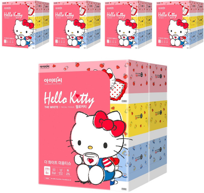 헬로키티 THE WHITE 천연펄프 미용티슈 2겹, 200매, 30개