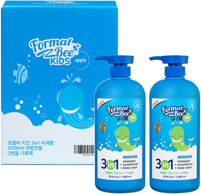 포멀비키즈 3in1 샴푸+컨디셔너+바디워시 올인원클렌저 사과향, 2개