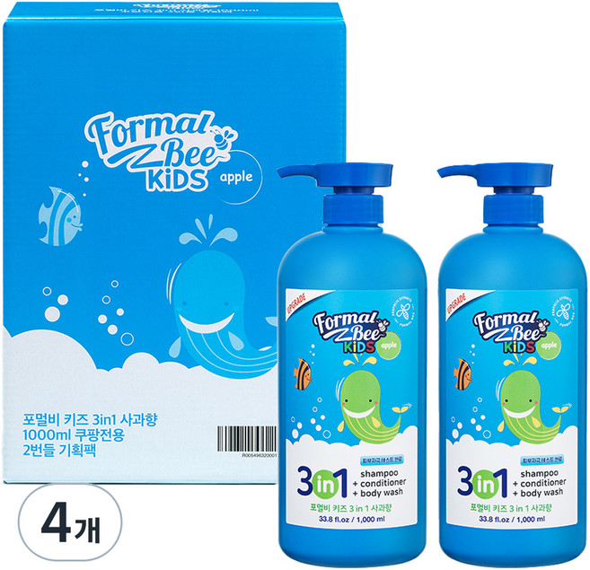 포멀비키즈 3 in 1 올인원 클렌저 사과향, 1L, 4개