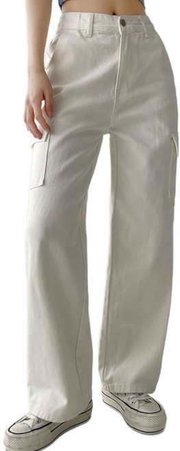 플랜데이 여성용 숏/미디움/롱 Y2K 지퍼 카고 포켓 와이드 코튼 팬츠