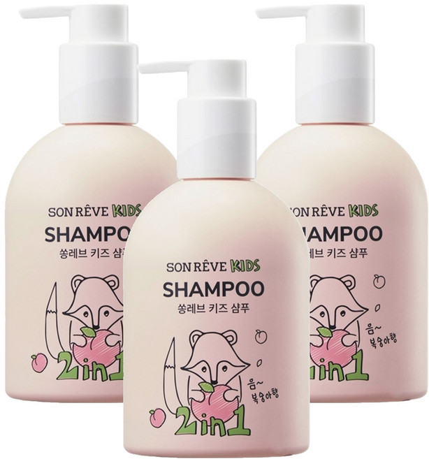 쏭레브 키즈 샴푸 2 in 1 피치코코향, 300ml, 3개
