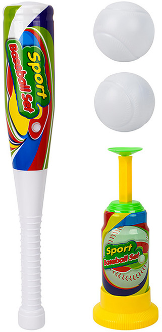 BOQITOYS 彈跳式棒球組 直式球棒, 白色 + 綠色 + 黃色, 1組