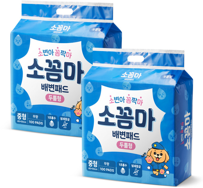 소꼼마 강아지 소변아 꼼짝마 1초흡수 배변패드 두툼형 무향, 100개입, 2개