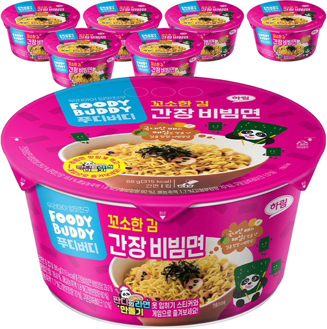 푸디버디 간장비빔면 컵 86g, 7개