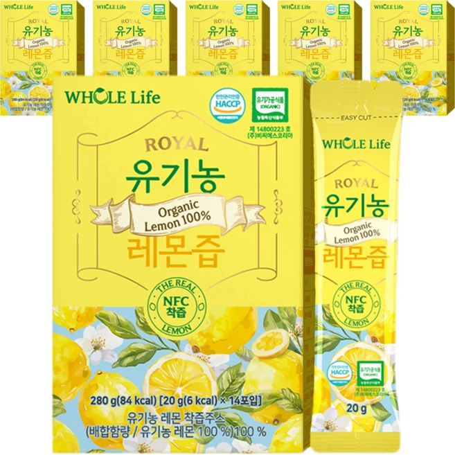 WHOLELIFE 유기농 레몬즙 14p, 280g, 6개 - 쿠팡