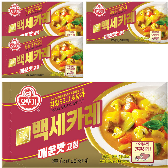 오뚜기 백세카레 고형 매운맛, 200g, 4개